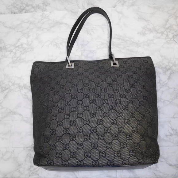 Gucci Black Denim Canvas GG Monogram Tote Bag - Picture 1 of 13